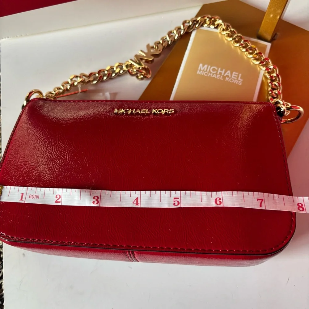 MICHAEL KORS jet set medium red leather pouchette bag NWT - Picture 9 of 10